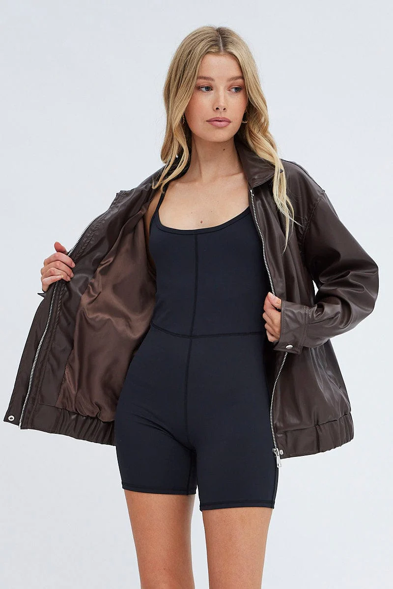 Brown PU oversized Jacket