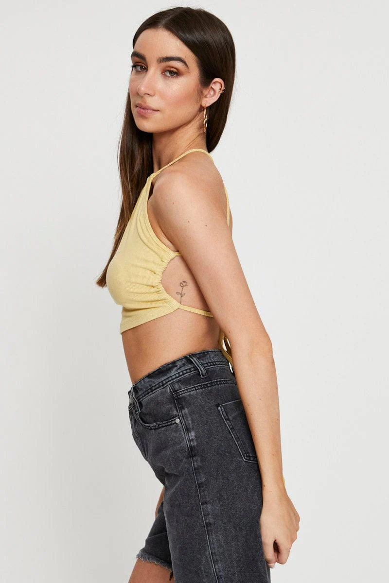 Yellow Halter Top Ribbed