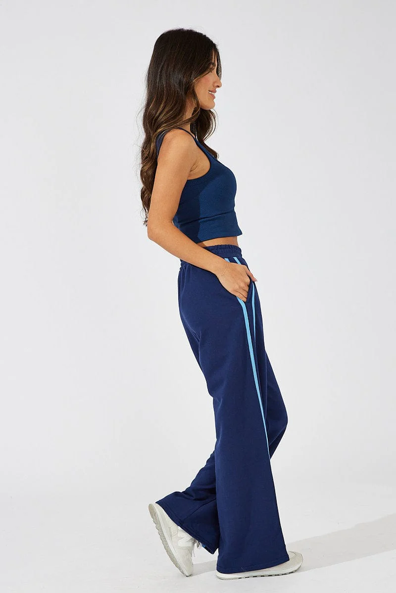 Blue Wide Leg Track Pants