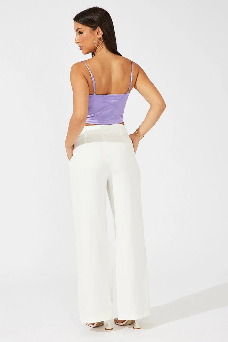 White Wide Leg Pants High Rise