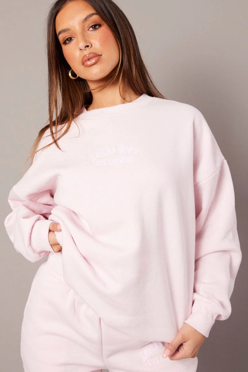 Pink Graphic Sweater Long Sleeve