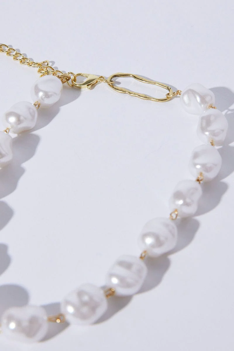 White Faux Pearl Choker Necklace