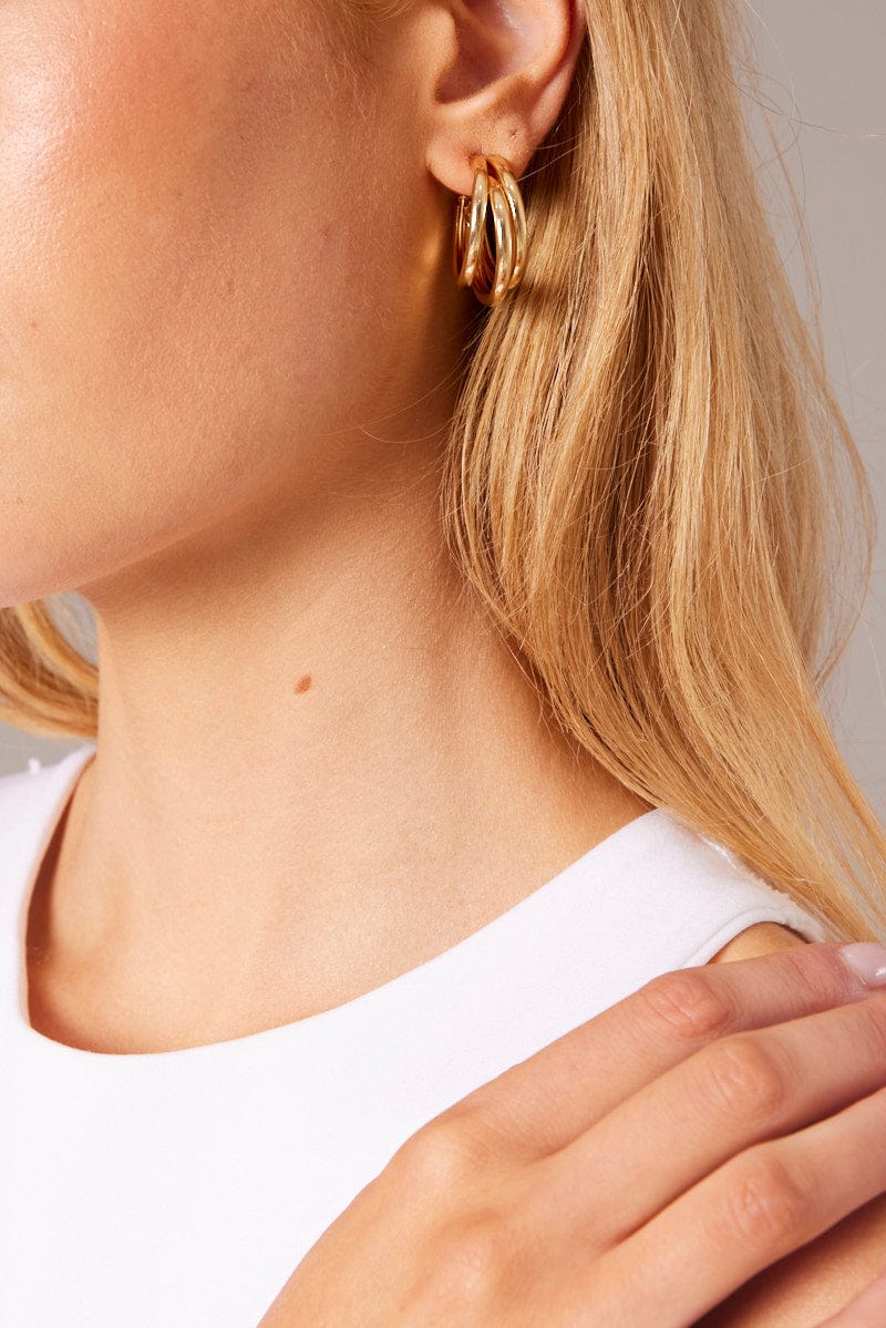 Gold Triple Loop Hoop Earrings