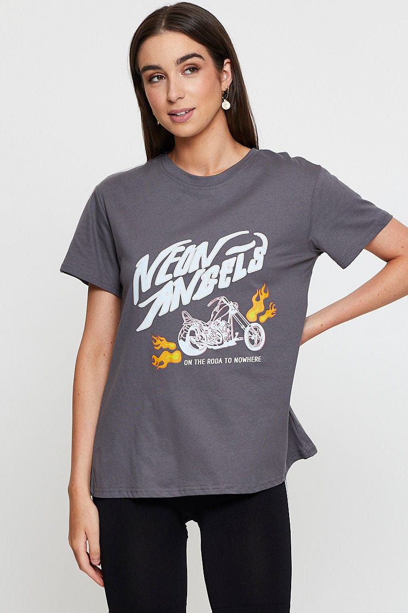 Grey Graphic T Shirt Short Sleeve