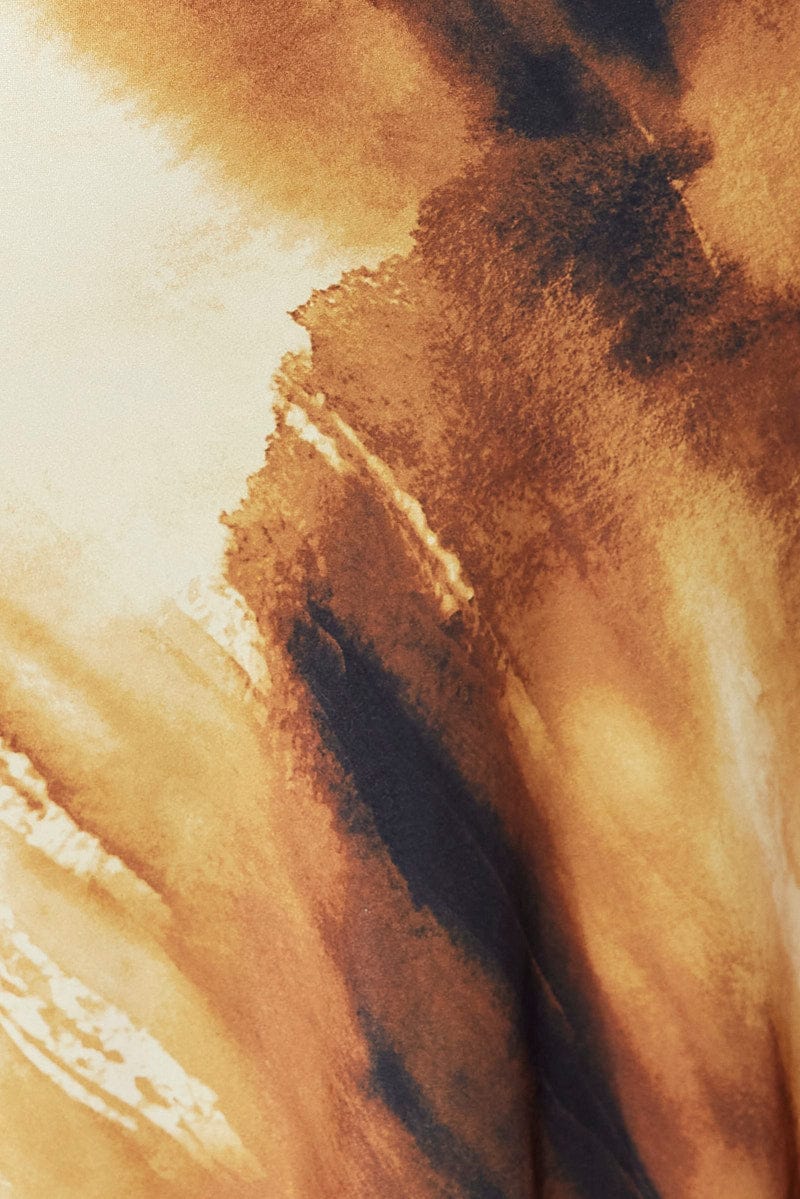 Brown Abstract Slip Skirt Maxi Satin