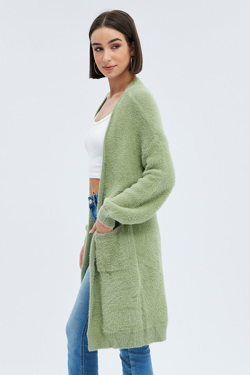 Green Longline Cardigan Fluffy