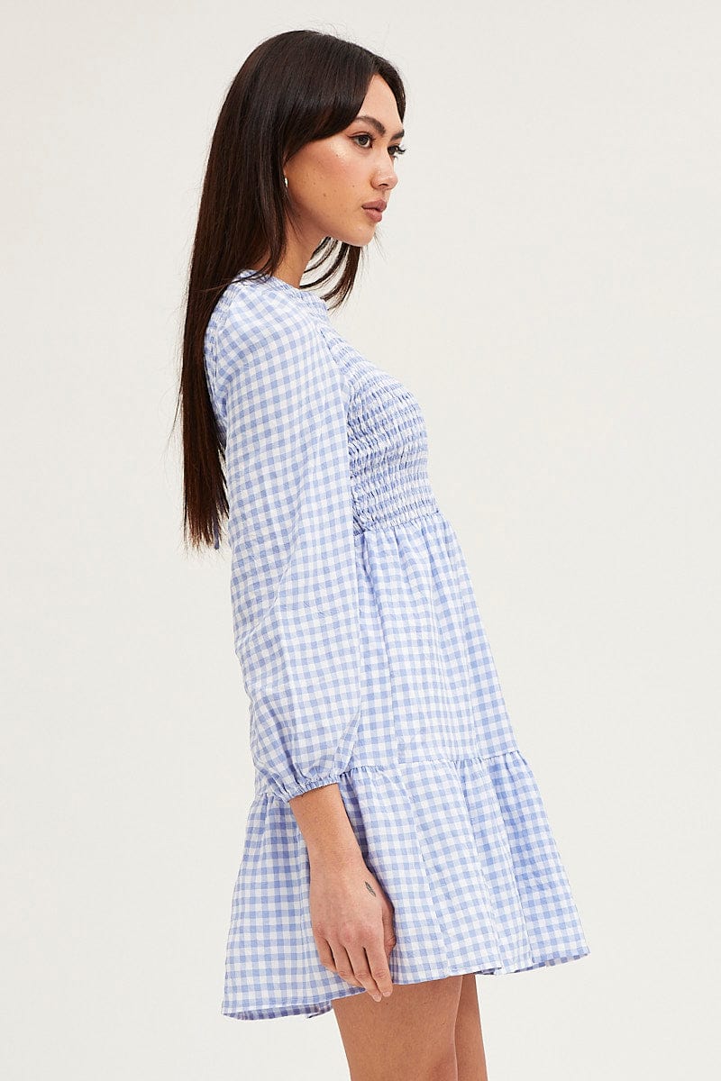 Check Shirred Bust Mini Dress