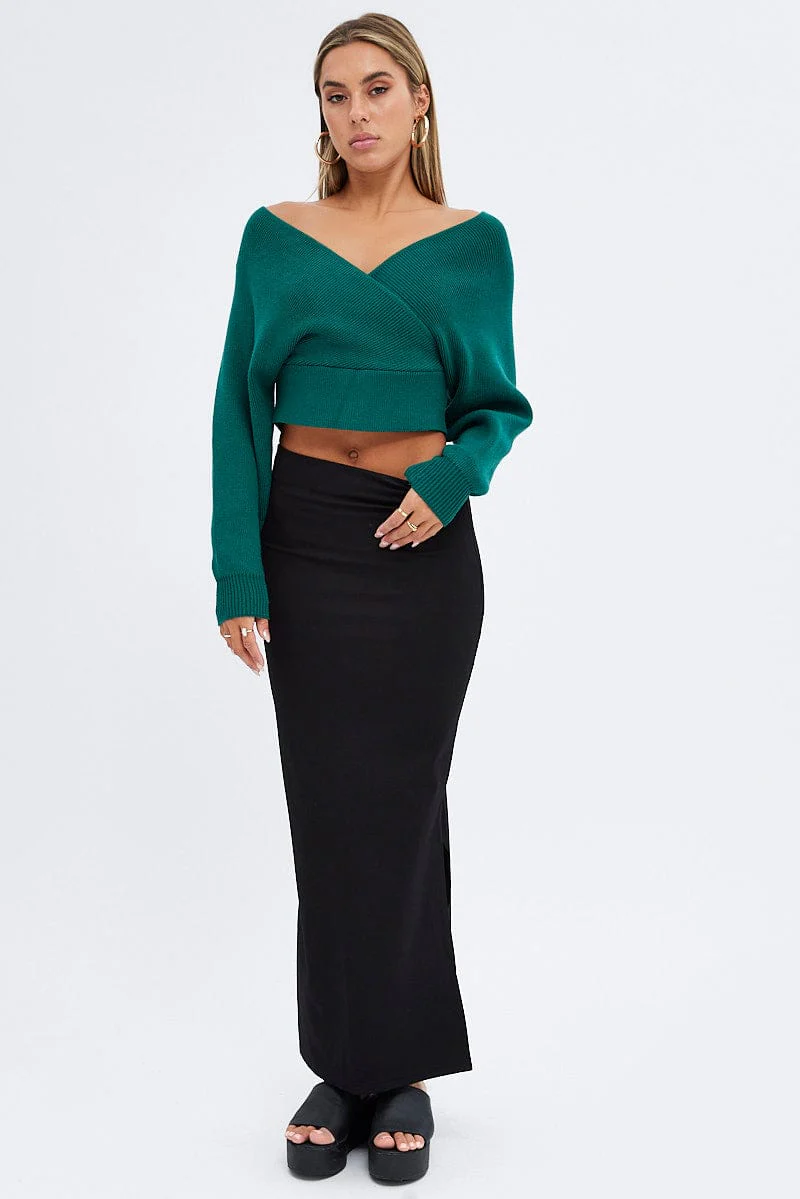 Black Maxi Skirt Low Rise Ponte