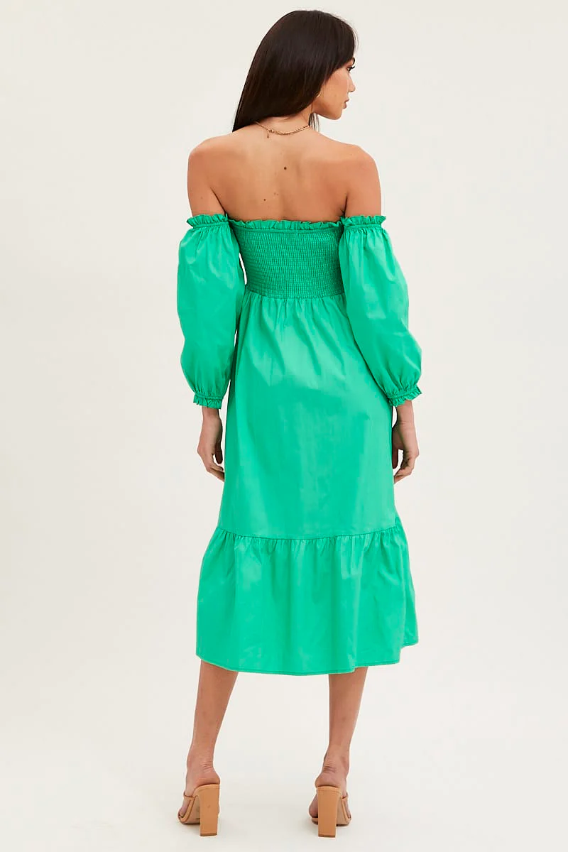Green Dress Off Shoulder Maxi