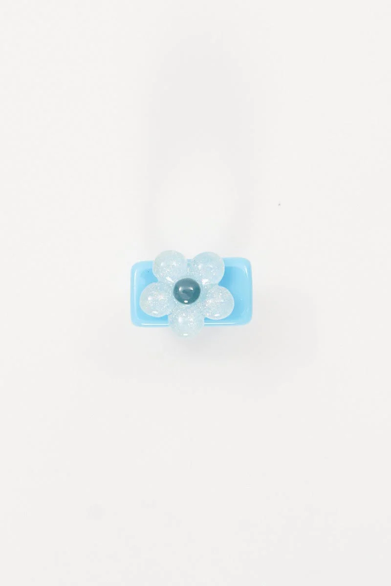 Blue Chunky Flower Ring