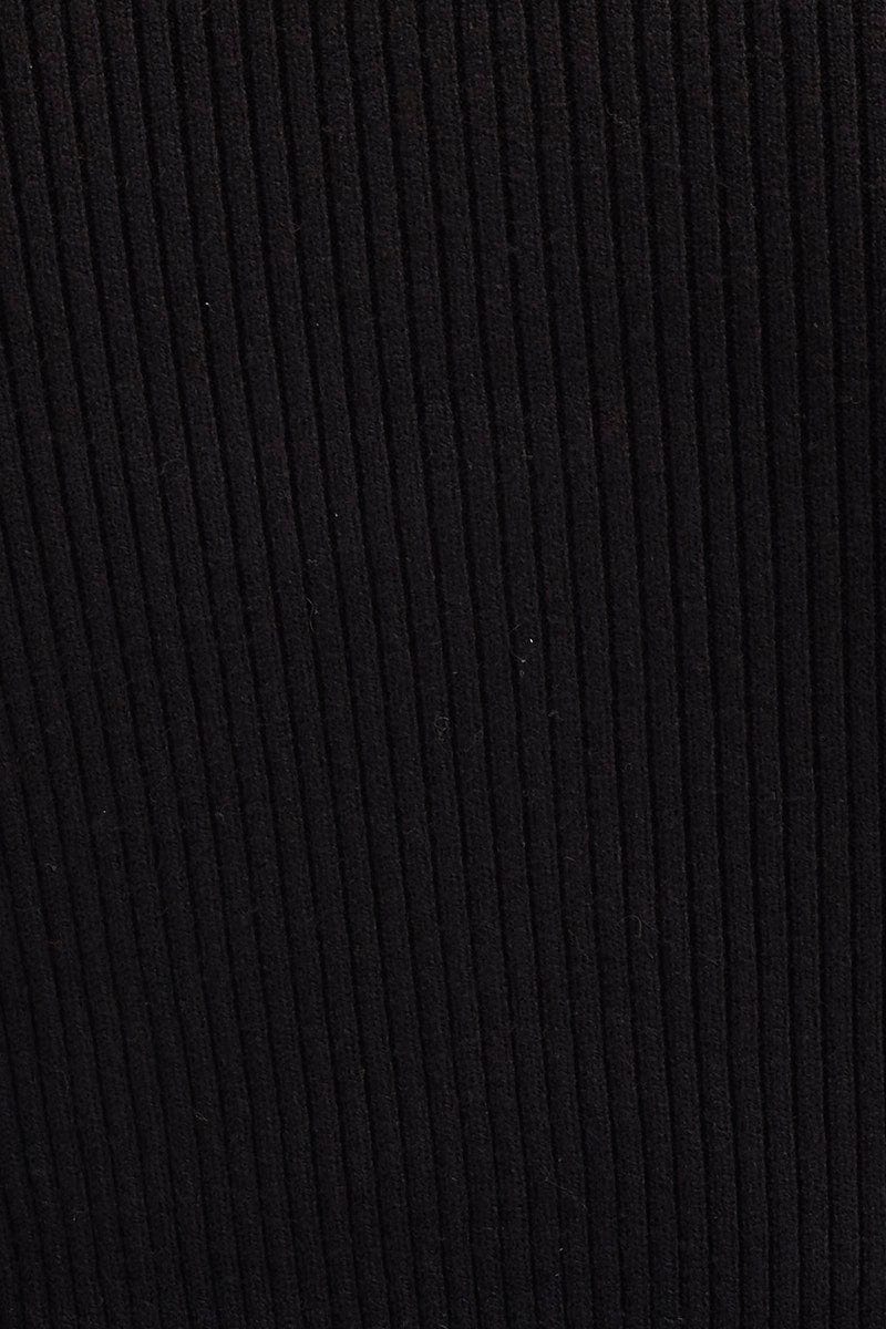 Black Knit Top Long Sleeve Crop Cross Over