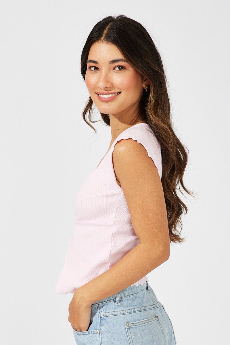 Pink Top Split Front Short Sleeve