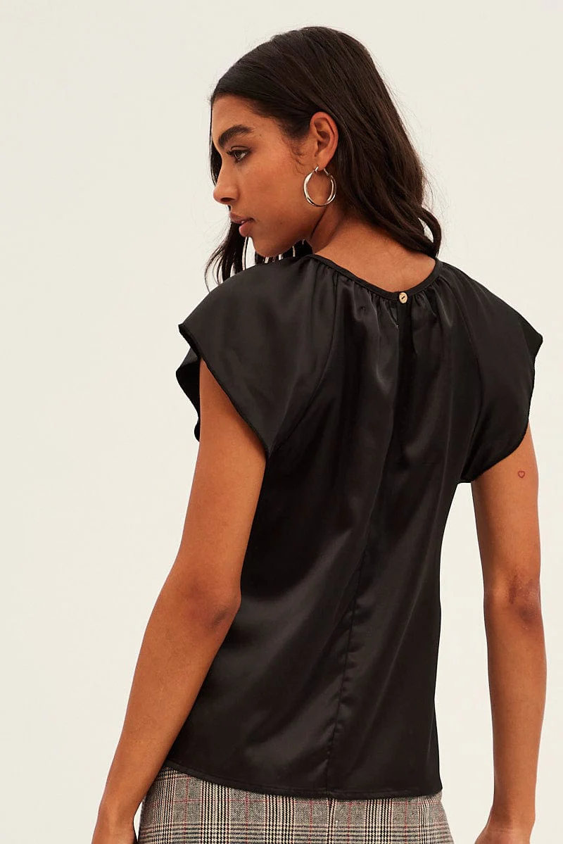 Black Workwear Bell Sleeve Top