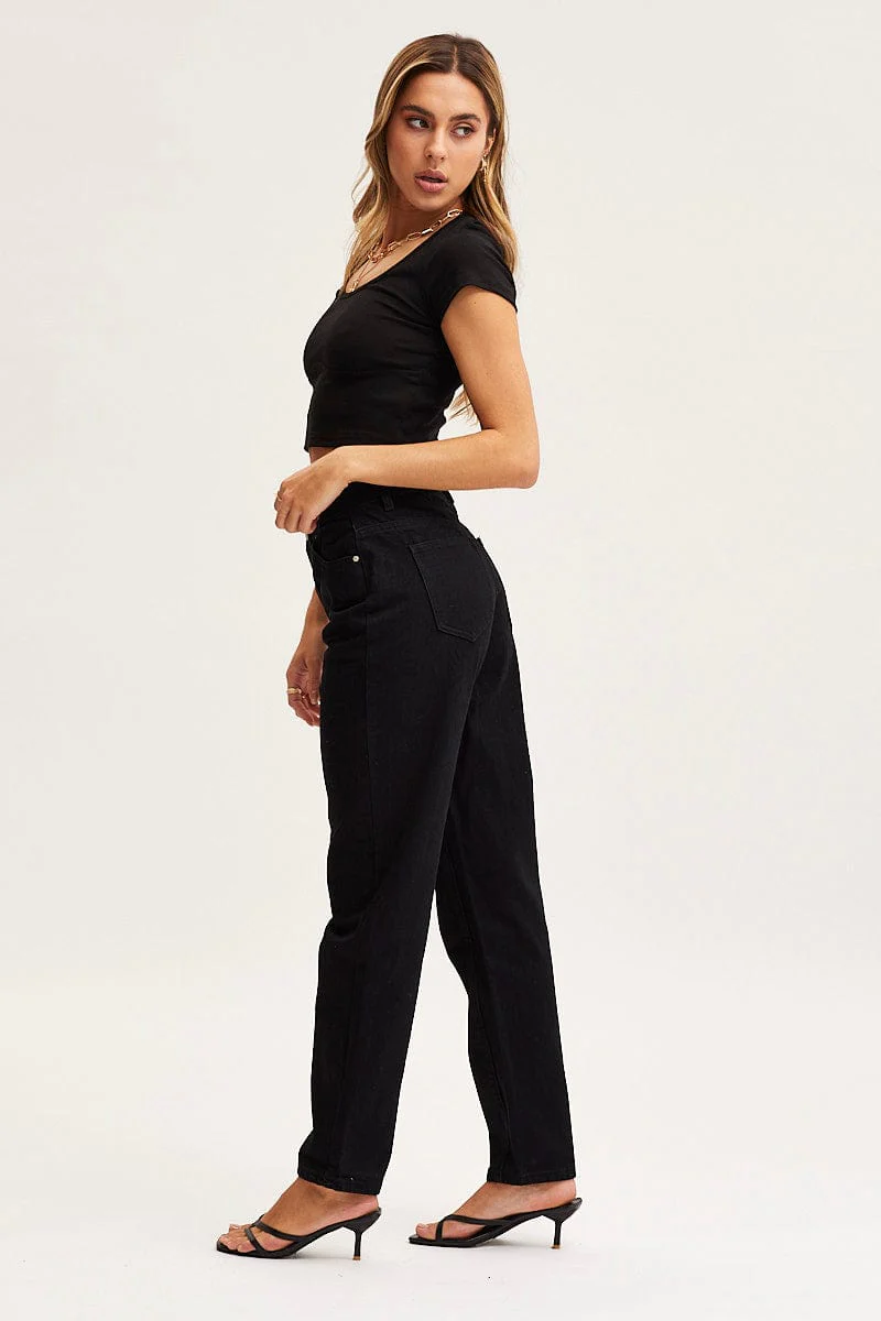 Black High Rise Mom Jeans