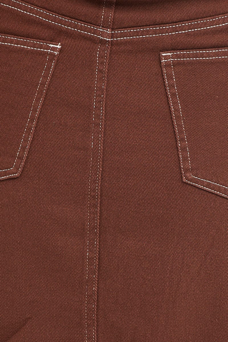 Brown Mini Skirt High Rise Fray Hem