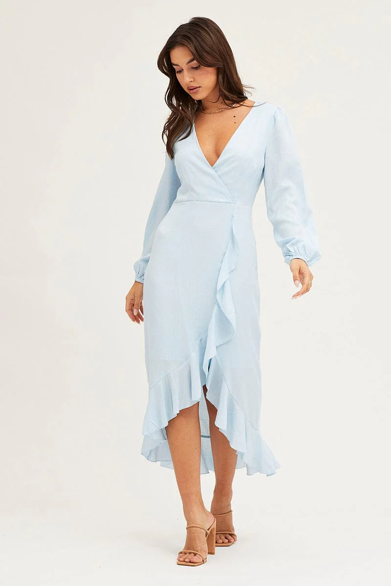 Blue Wrap Midi Dress