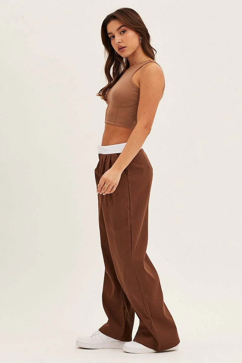 Brown Pants Wide Leg Low Rise