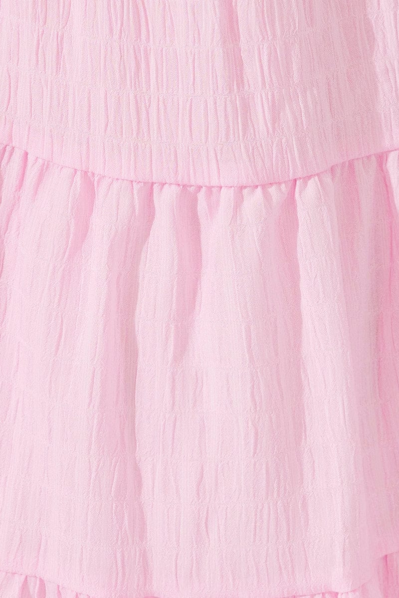 Pink Fit And Flare Dress Puff Sleeve Mini