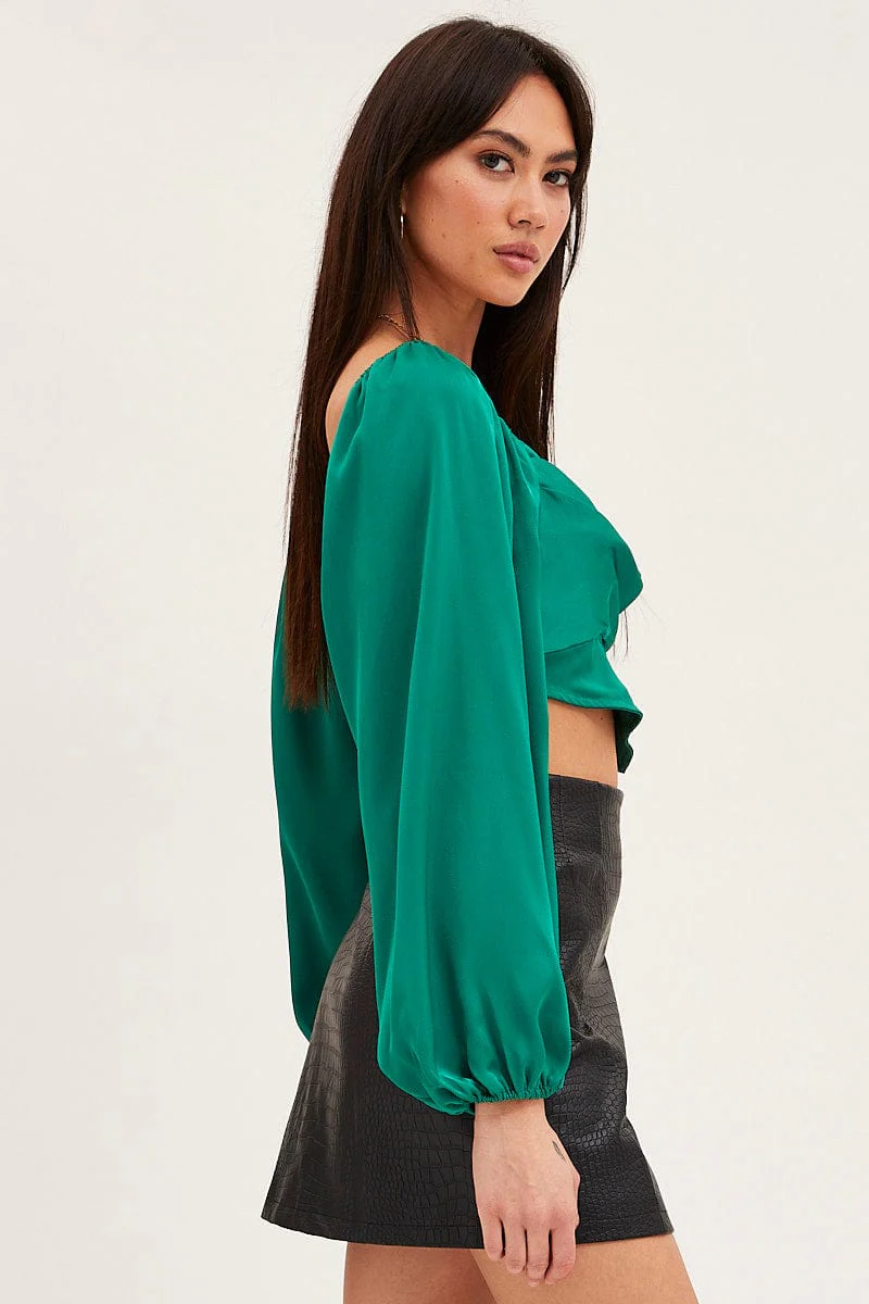 Green Puff Sleeve Top Long Sleeve