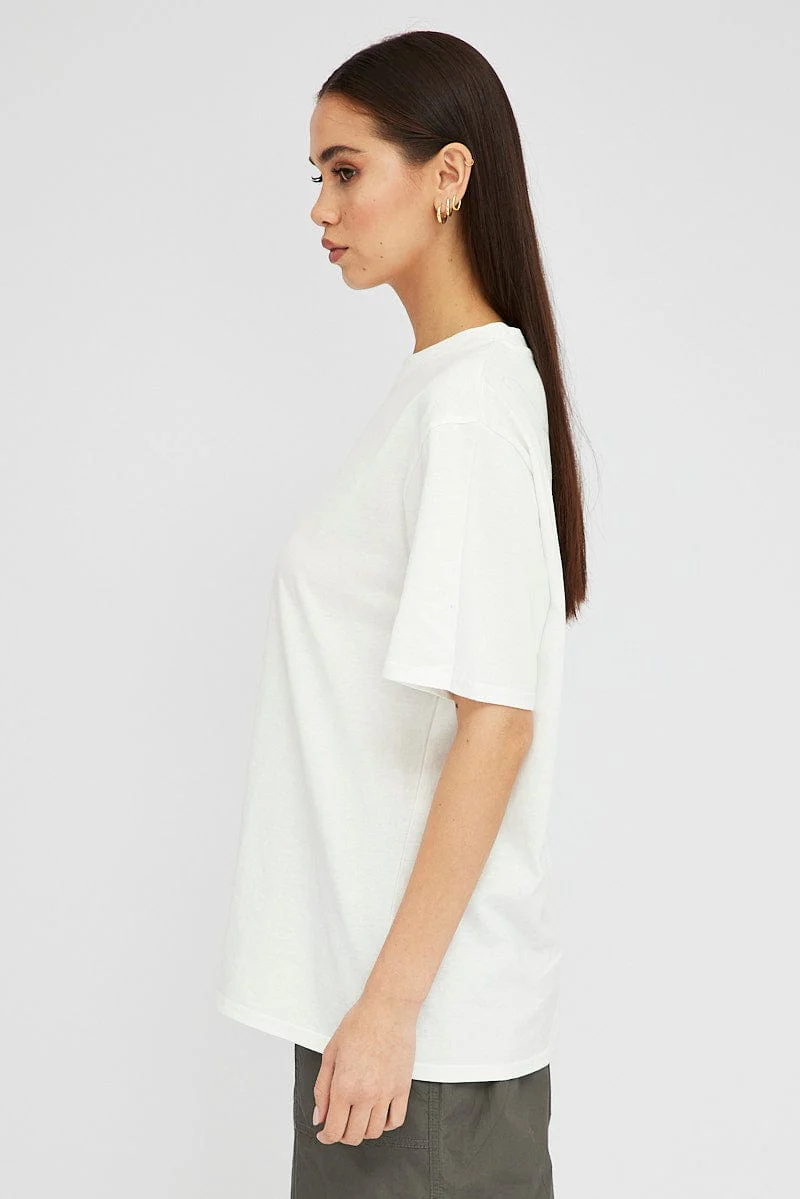 White Oversized T Shirt Short Sleeve Crew Neck