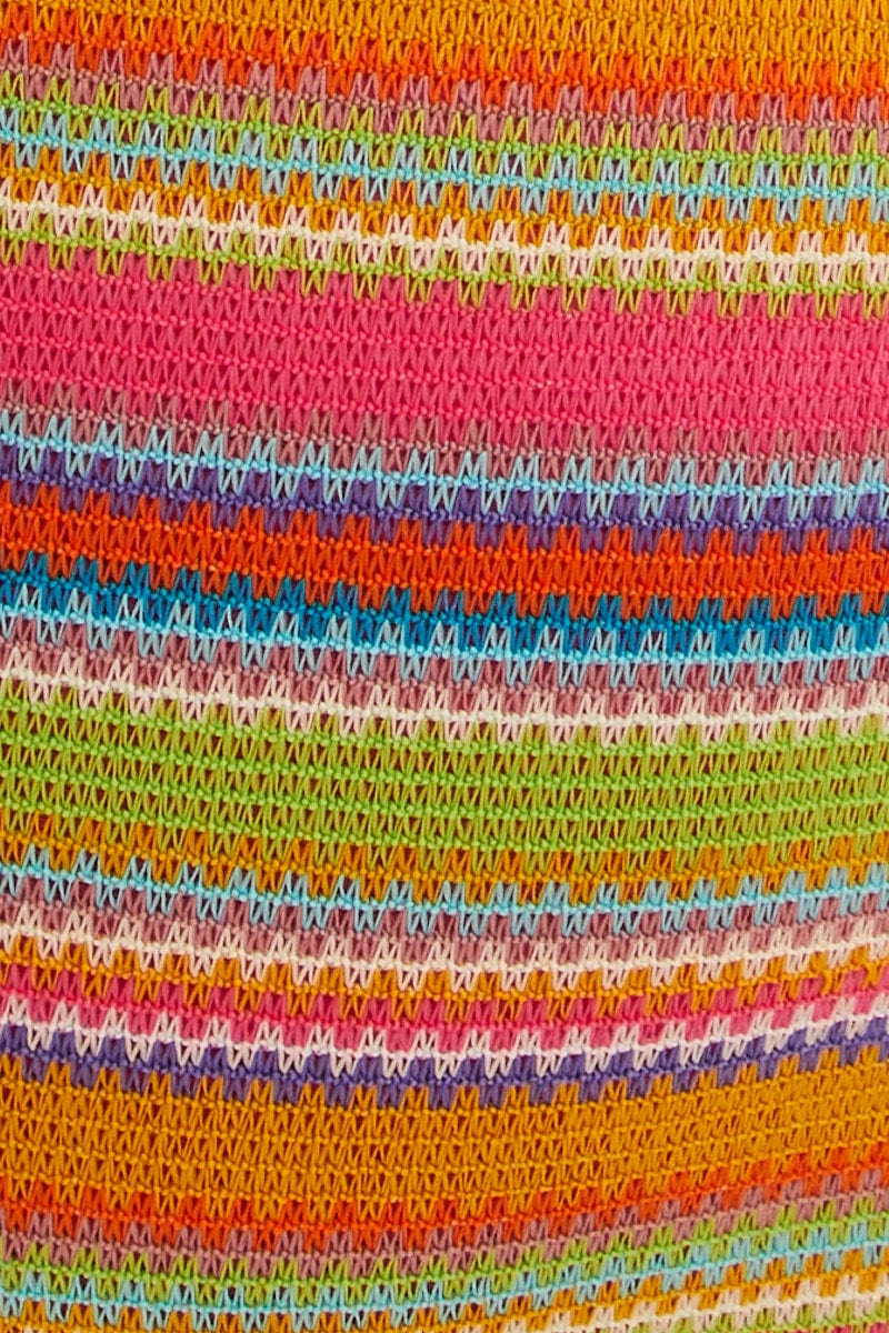 Green Stripe Halter Dress Mini Bodycon Crochet