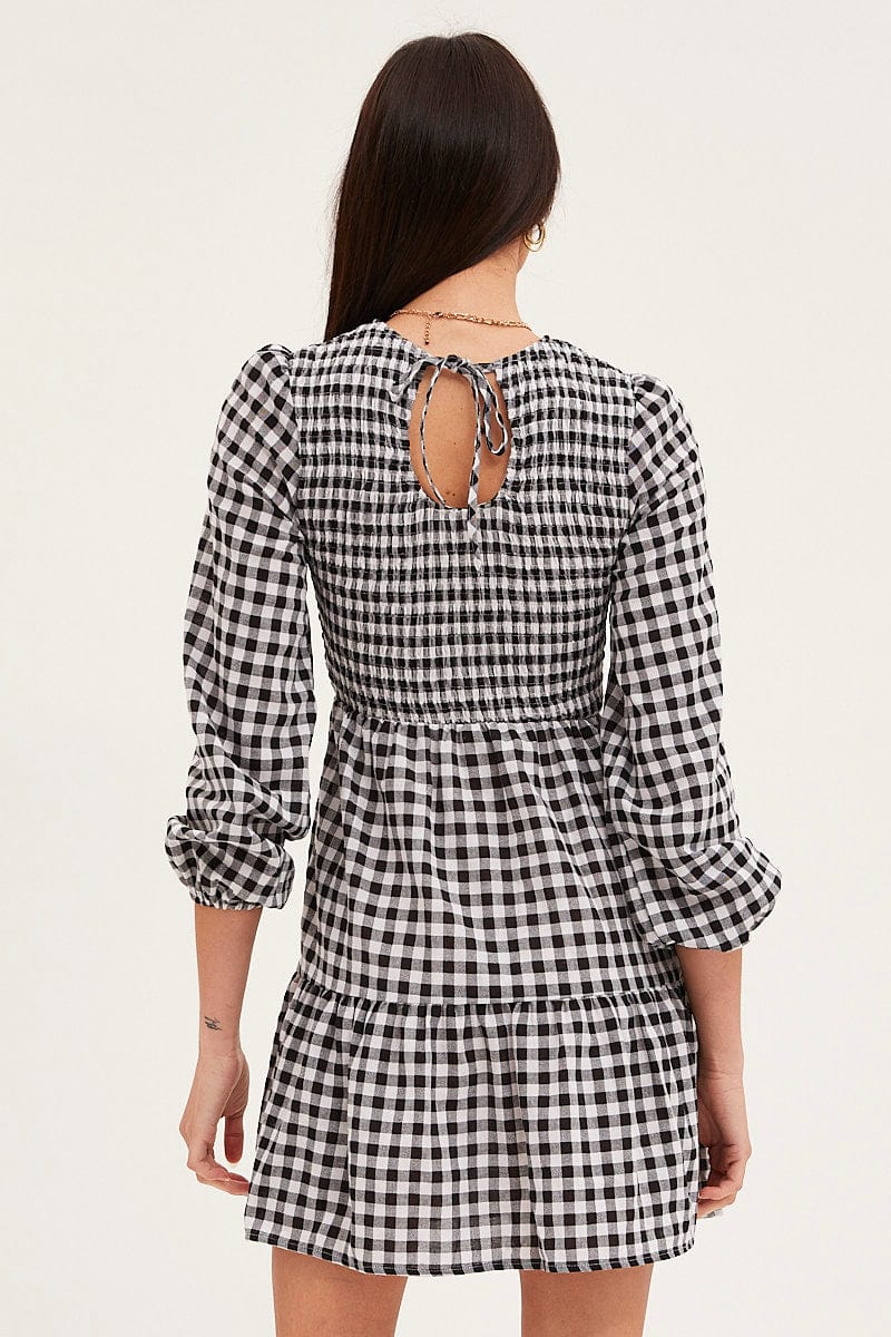 Check Skater Dress Long Sleeve Mini