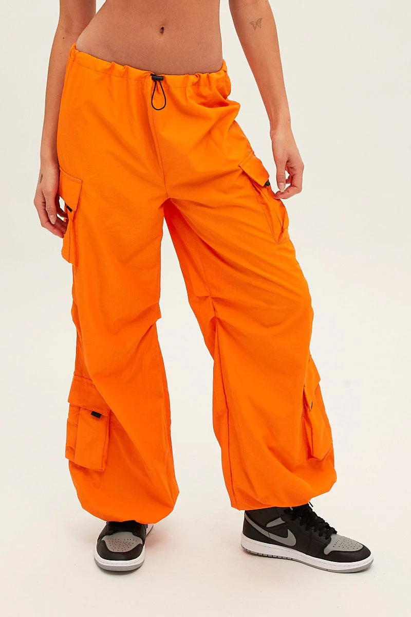 Orange Low Rise Cargo Pants