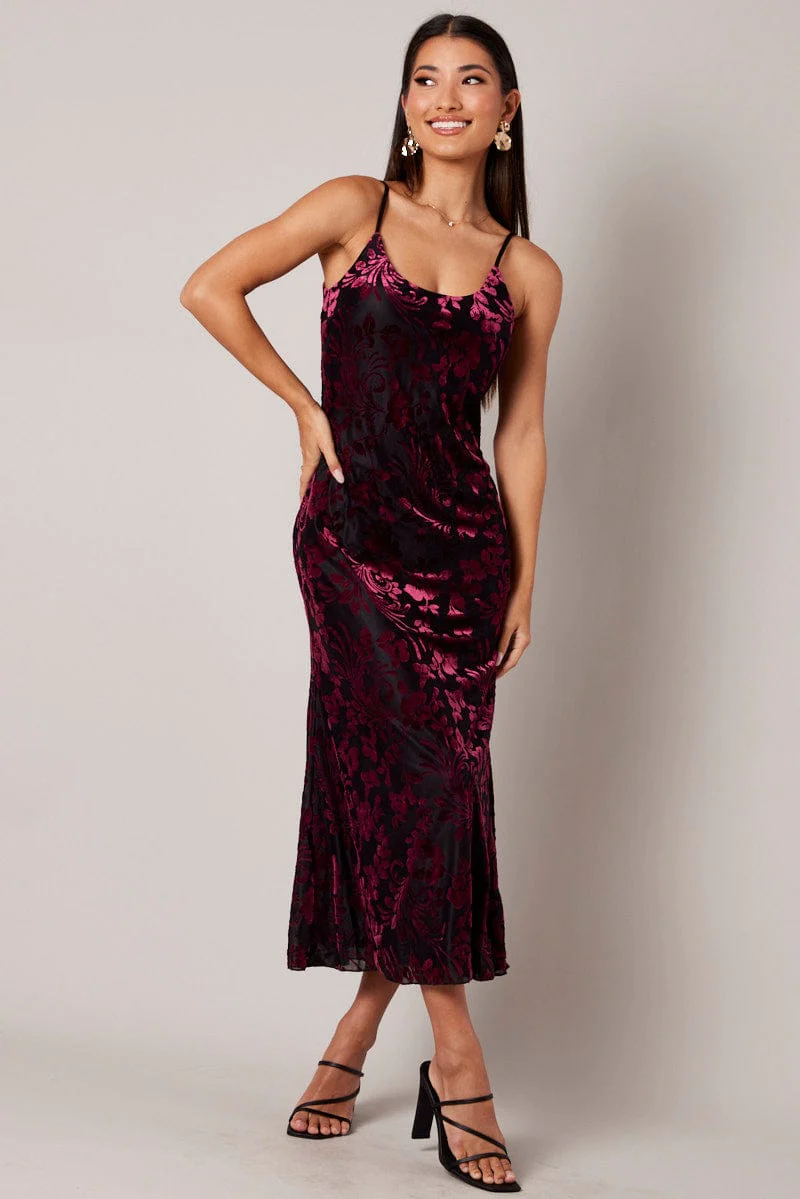 Red Maxi Dress Sleeveless Scoop Neck Burn Out