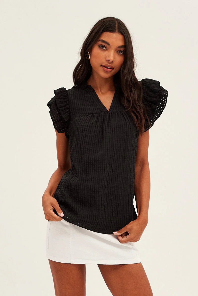 Black Ruffle Sleeve Top