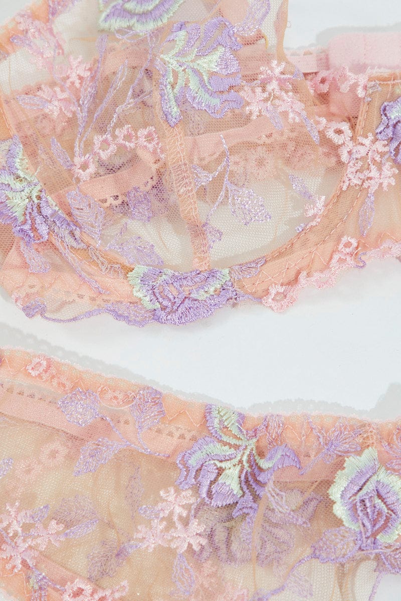 Pink Embroidery Lingerie Set
