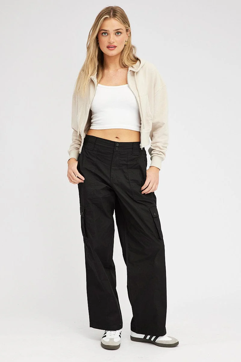 Black Cargo Pants Mid Rise