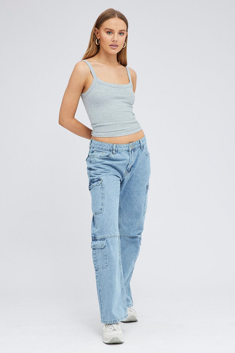 Grey Singlet Top Scoop Neck