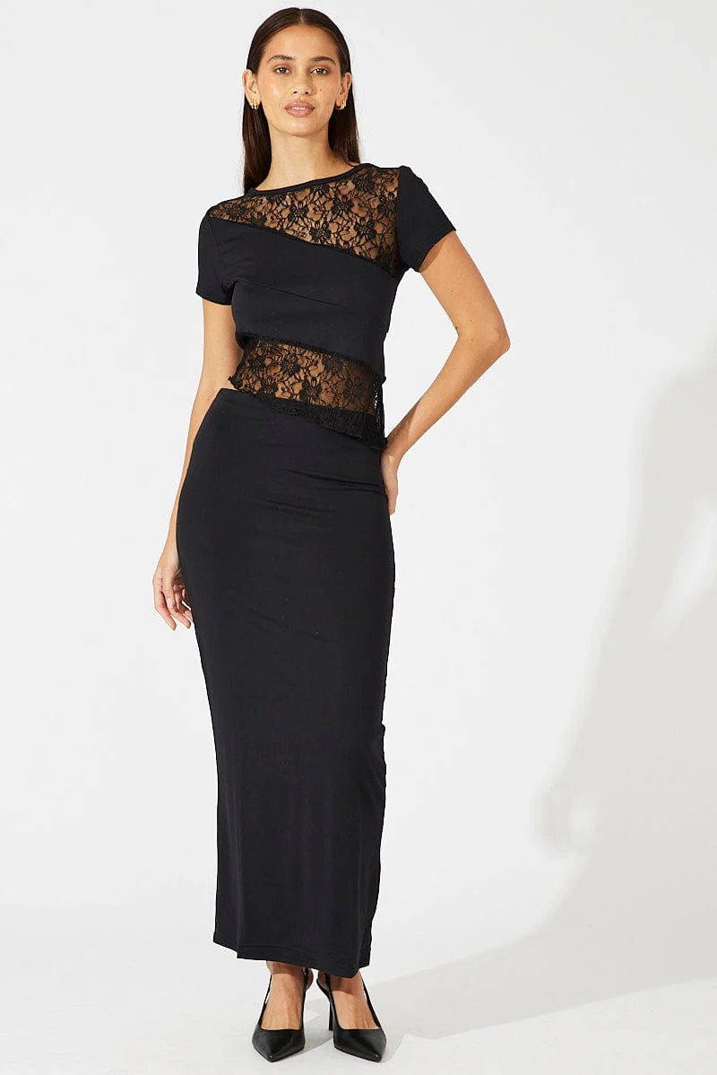 Black Supersoft Lace Top Short Sleeve