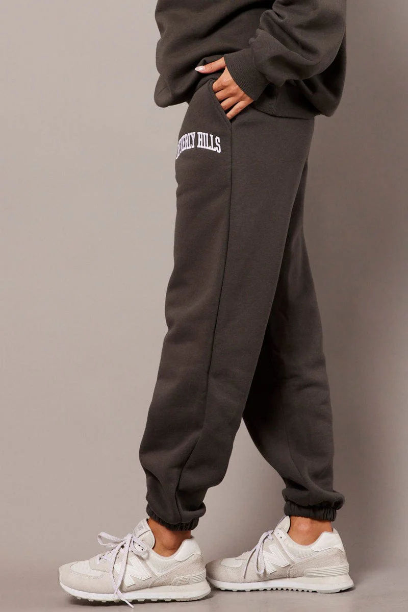 Grey Track Pants High Rise