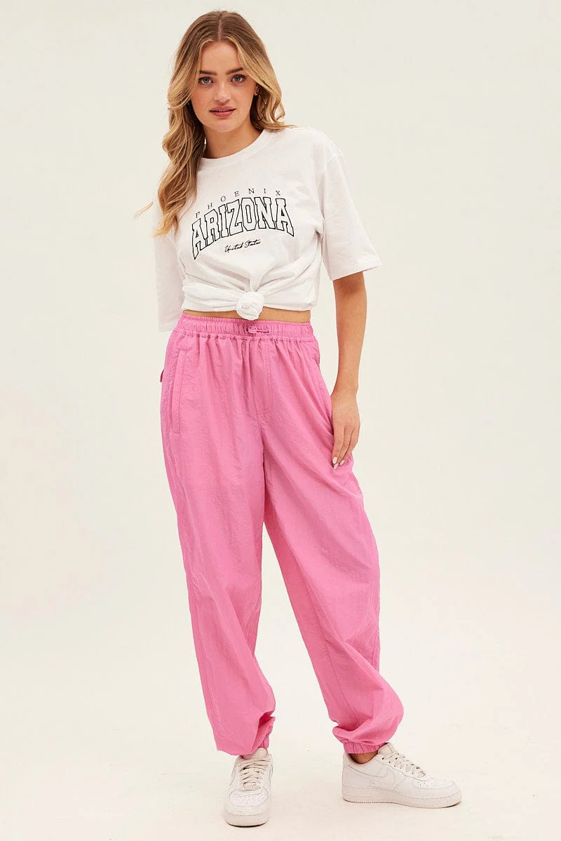 Pink Parachute Cargo Pants Mid Rise