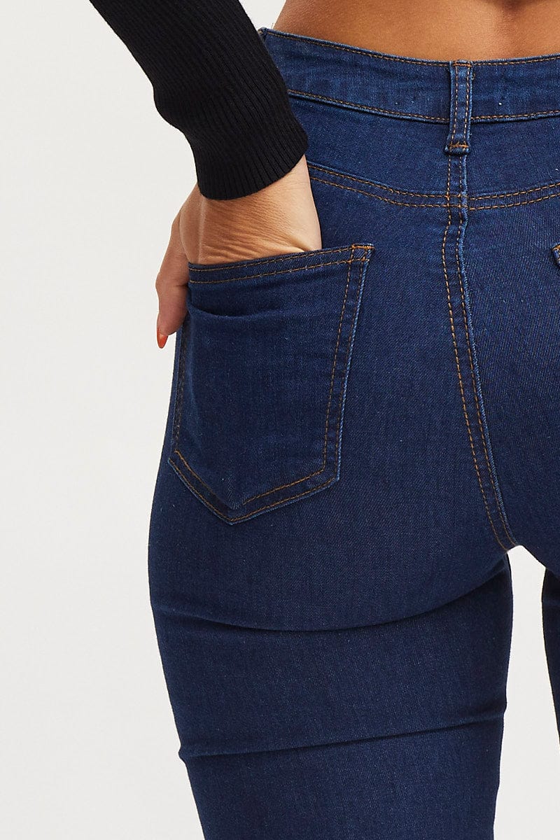 Blue Flare Denim Jeans High Rise