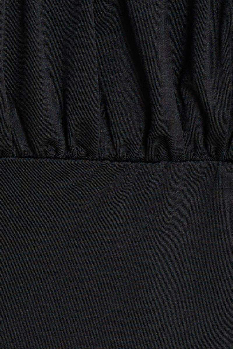 Black Jersey Top Puff Sleeve Ruche