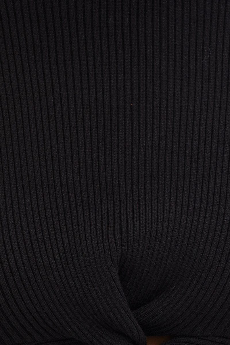 Black Knit Top Long Sleeve Crop