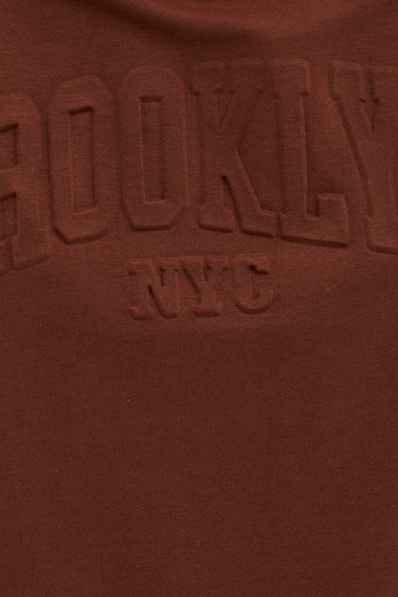 Brown Textured Tee And Biker Shorts Set