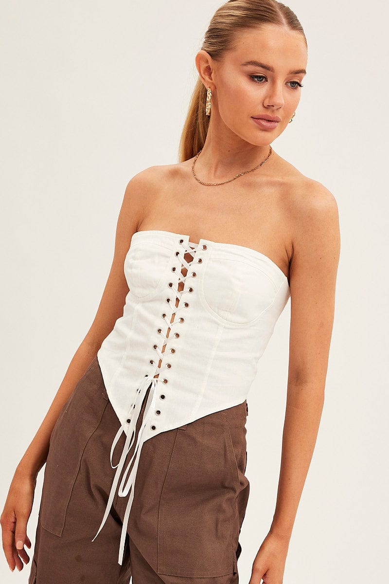 White Front Tie Corset Top