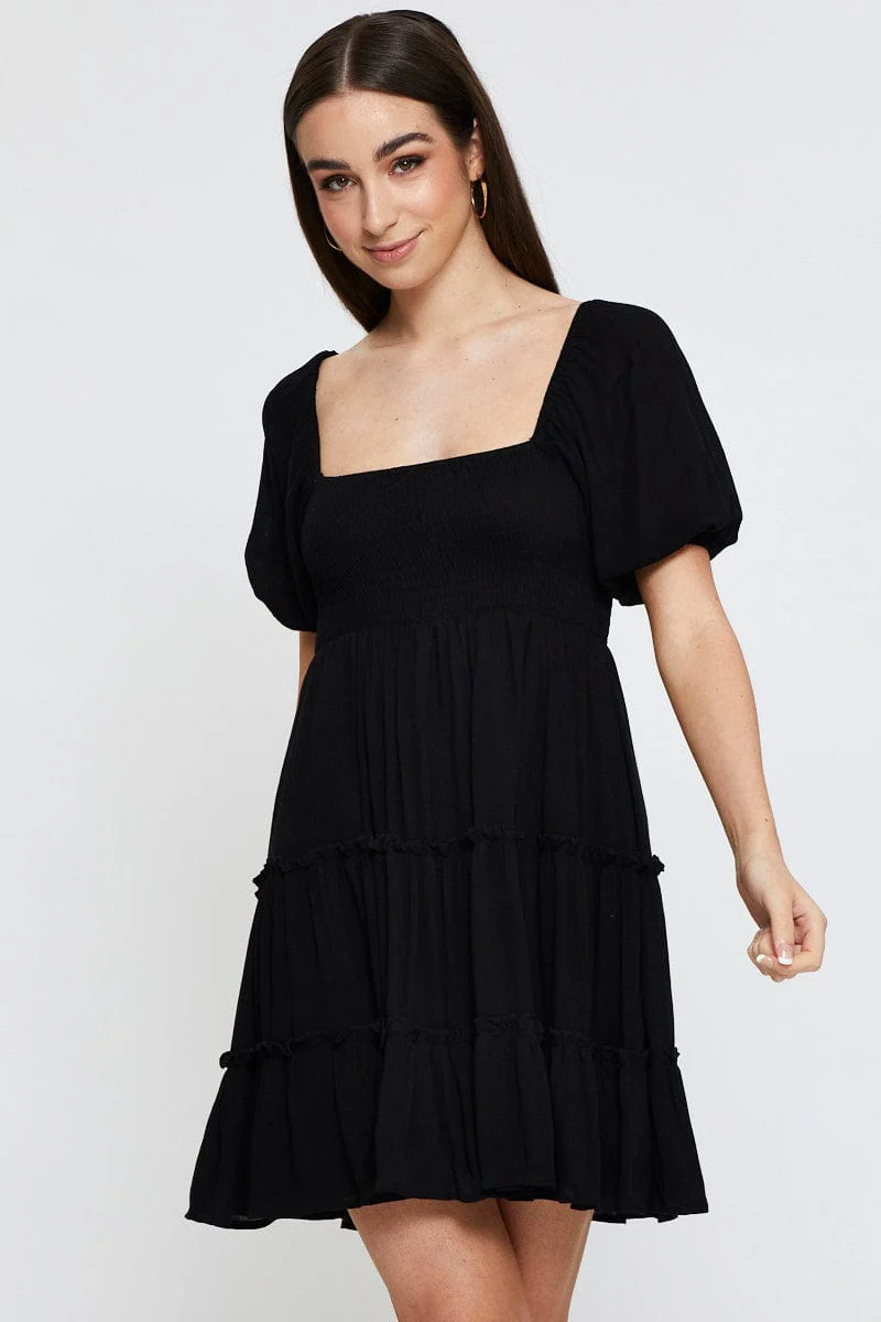 Black Mini Dress Square Neck