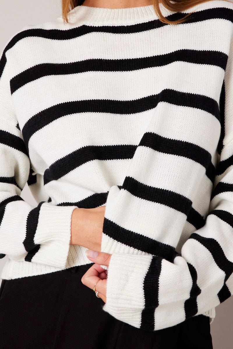 White Stripe Knit Jumper