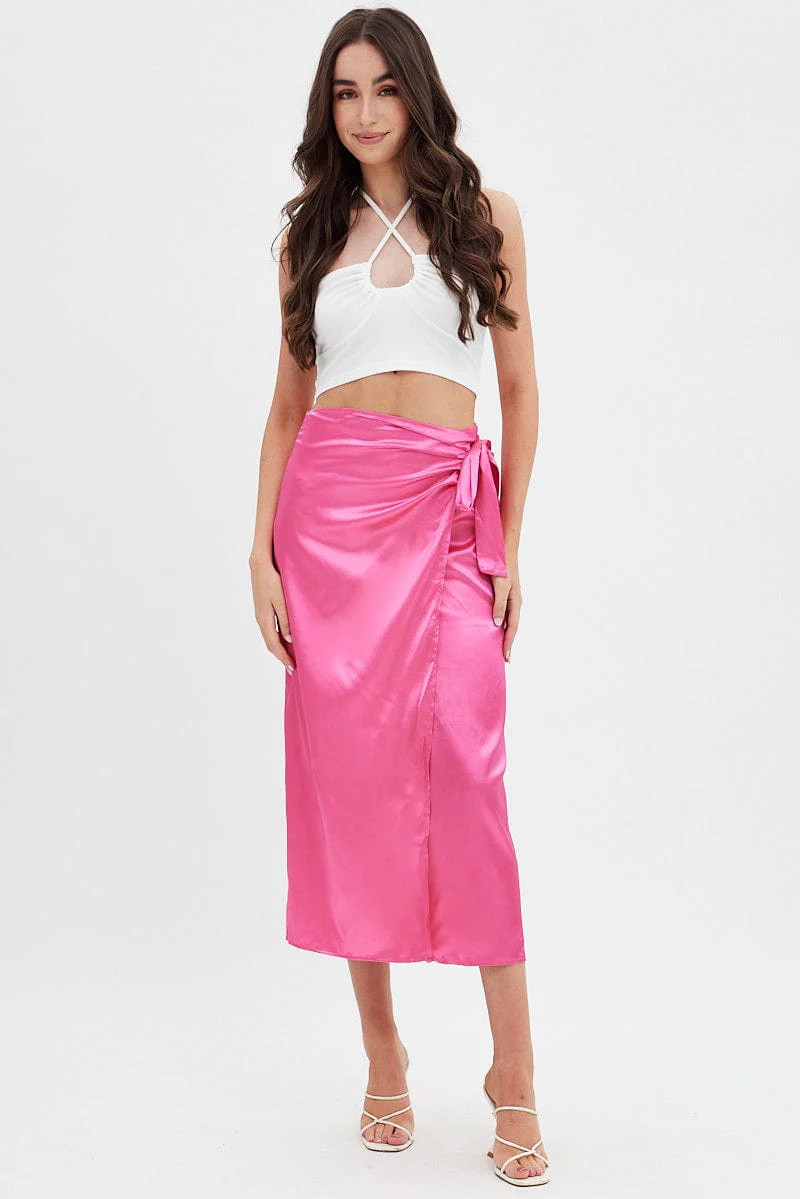Pink Twist Midi Skirt