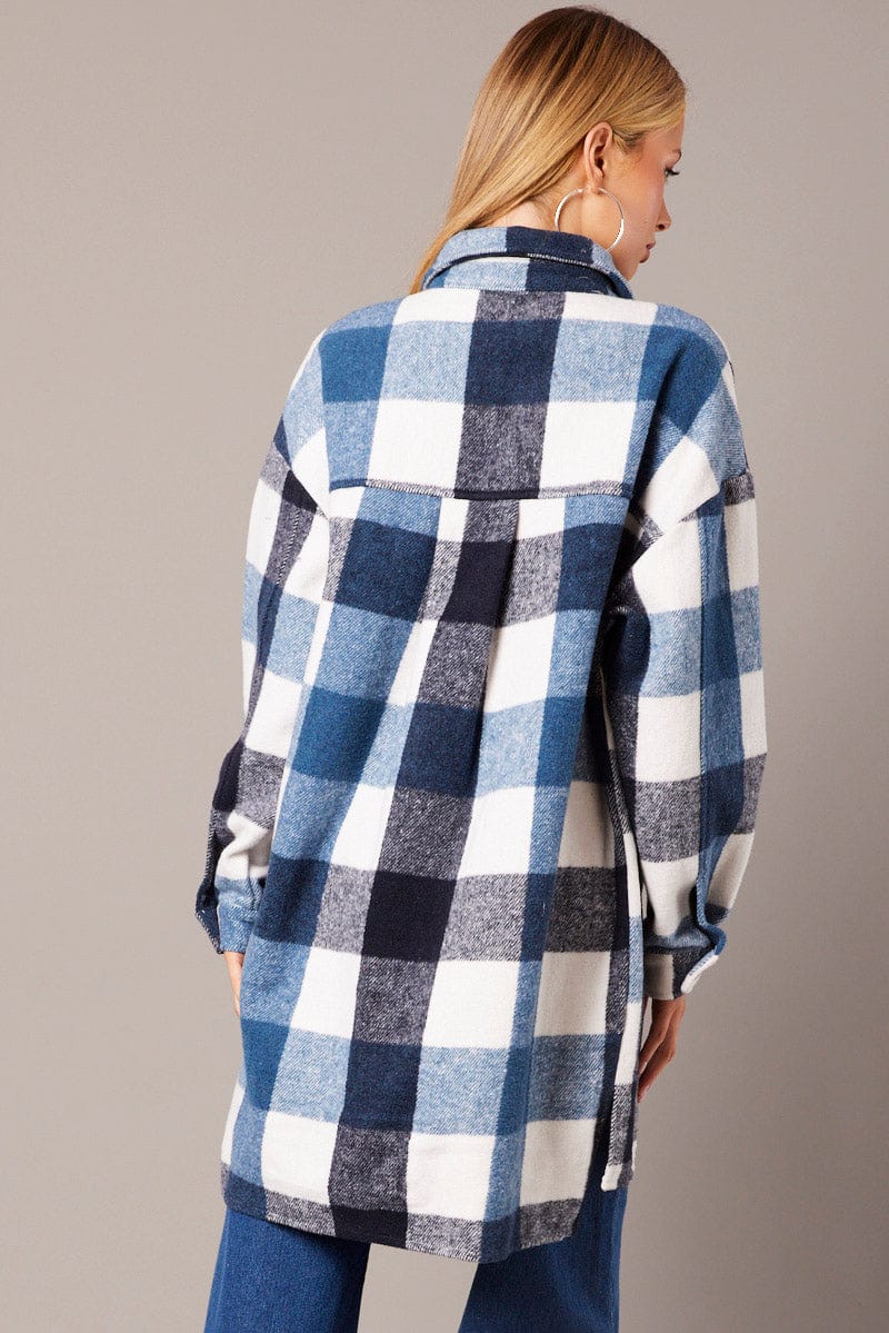 Blue Check Long Shacket Long Sleeve
