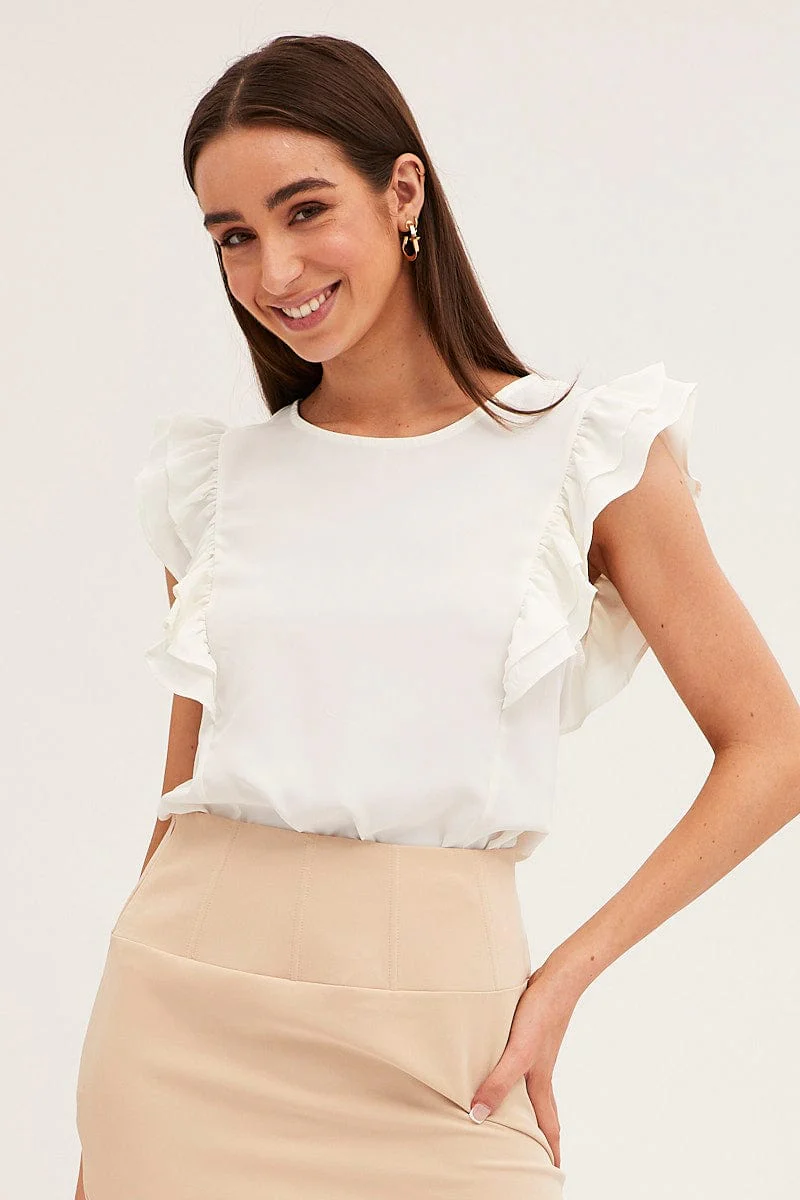 White Ruffle Sleeve Top