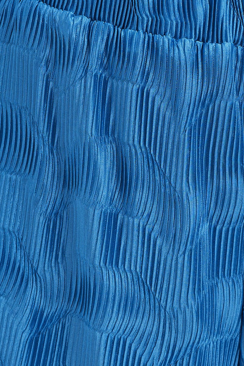 Blue Plisse Pants Wide Leg High Rise