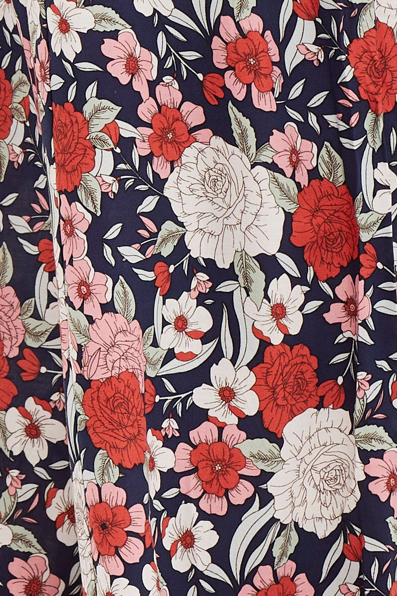 Boho Print Wide Leg Pants High Rise Elastic Waist