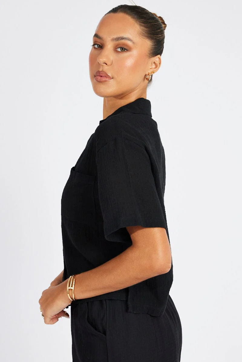 Black Crop Shirt Short Sleeve
