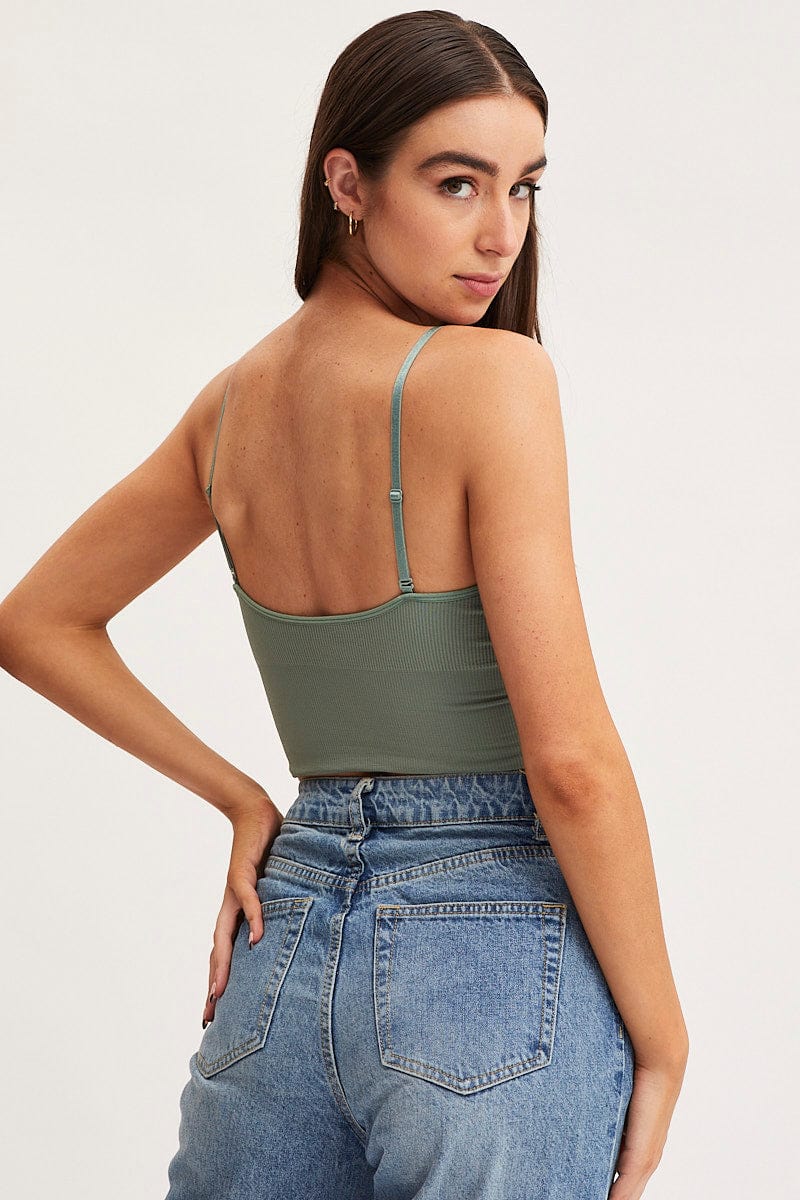 Green Crop Singlet Top Seamless