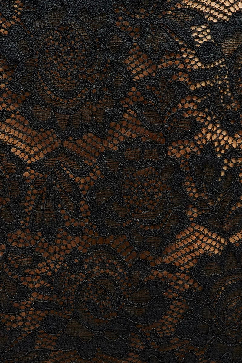 Black Top Long Sleeve Crop Round Neck Lace